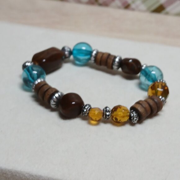 Hand Crafted Stretchy Glass Beaded Silver Tone Bracelet Fashion Jewelry #38 - Picture 11 of 11